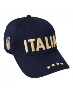 ITALIA CAPPELLINO IN COTONE BLU NAVY RICAMATO MODELLO BASEBALL SCRITTA ORO