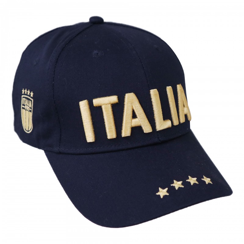 ITALIA CAPPELLINO IN COTONE BLU NAVY RICAMATO MODELLO BASEBALL SCRITTA ORO