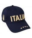 ITALIA CAPPELLINO IN COTONE BLU NAVY RICAMATO MODELLO BASEBALL SCRITTA ORO