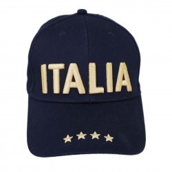 ITALIA CAPPELLINO IN COTONE BLU NAVY RICAMATO MODELLO BASEBALL SCRITTA ORO