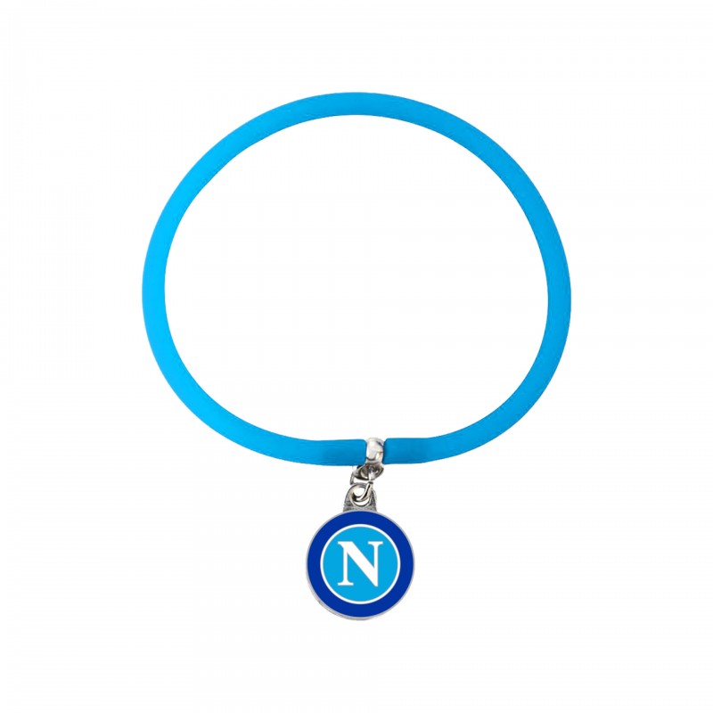 NAPOLI BRACCIALETTO IN SILICONE CELESTE CON CIONDOLO SMALTATO IN METALLO LOGO OLD