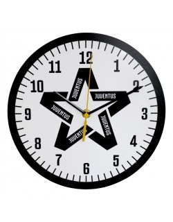 JUVENTUS OROLOGIO DA PARETE IN PLEXIGLASS DIAM. 24 CM BASE BIANCA STELLA NERA