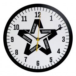 JUVENTUS OROLOGIO DA PARETE IN PLEXIGLASS DIAM. 24 CM BASE BIANCA STELLA NERA